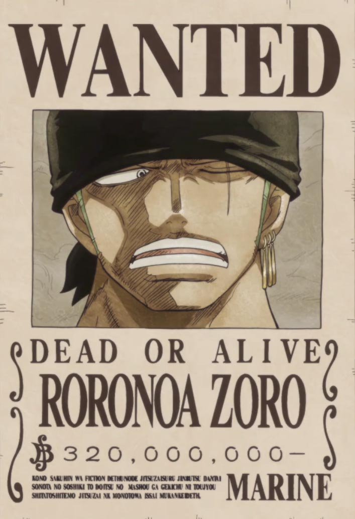 Roronoa zoro wanted poster